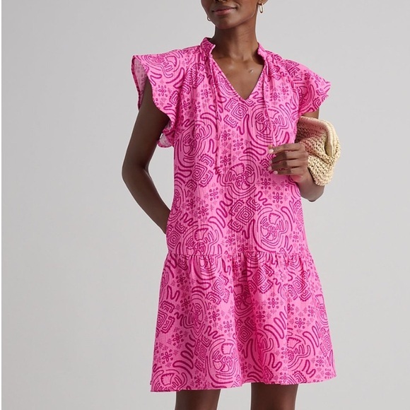 UNTUCKit Dresses & Skirts - UNTUCKit Cotton Gauze Flutter Sleeve‎ Arya Dress XS Pink Geo Print Resort